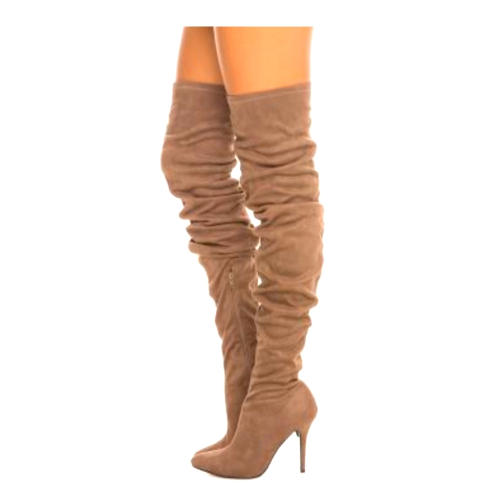 Monet 23V Faux Suede Rouched Thigh High Heeled